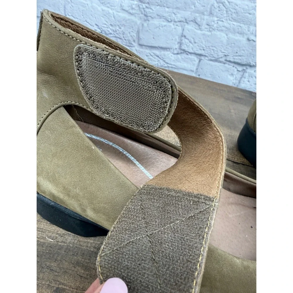 Dansko Olive Green Lulu Ankle Strap Wedge Clogs Leather Shoes Mary Jane 41